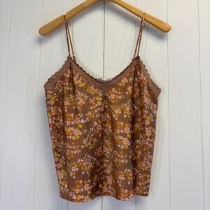 Pink Rose Womens Y2K Festival Satin Tank Top Size L Indie Floral